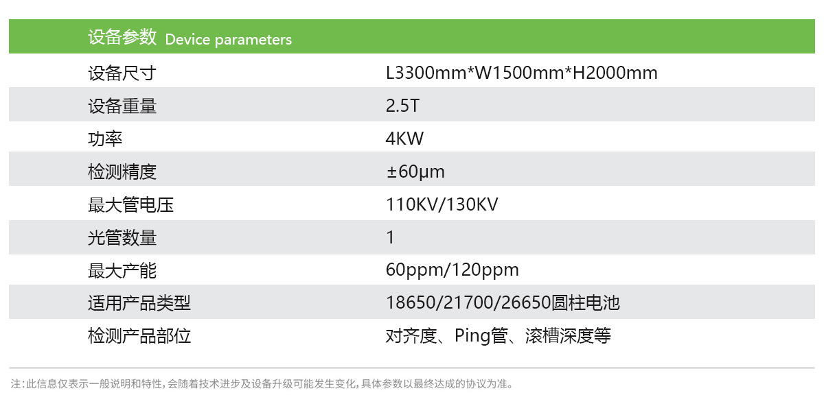 日聯(lián)科技鋰電池檢測設備參數(shù)